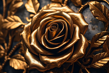 Poster - black and gold rose flower background, aesthetic flowers