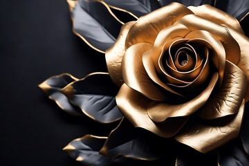 Poster - black and gold rose flower background, aesthetic flowers