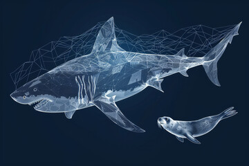 Poster - A great white shar are swimming together in the ocean