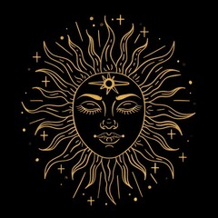 Wall Mural - The sun tarot logo blackboard fireworks symbol.