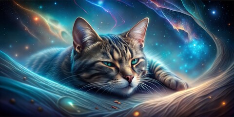Sticker - digital painting of cat with colorful background