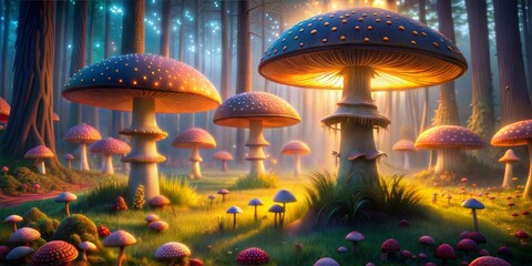 Sticker - magic forest with mushrooms