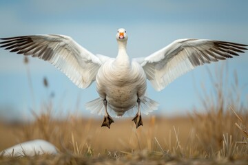 Wall Mural - A greater snow goose coming in for a landing directly toward the camera.