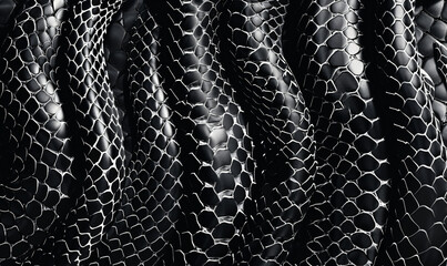 Wall Mural - Black and white snake skin pattern. Abstract background with scales of the creature. Photorealistic, detailed, high resolution photo


