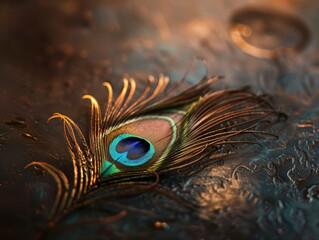 Canvas Print - Vibrant peacock feather close-up