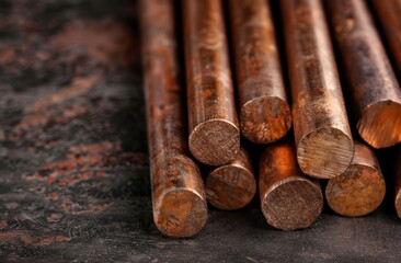 Poster - Rusty metal rods on dark background