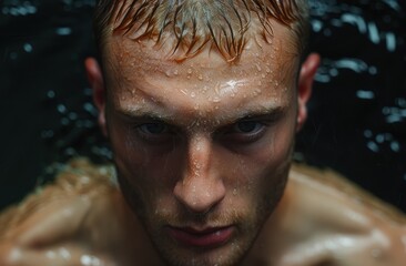 Poster - Intense close-up of a wet and determined man