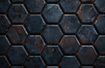 Wall Mural - dark hexagonal stone tiles background