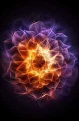 Poster - Glowing fractal flower in dark space