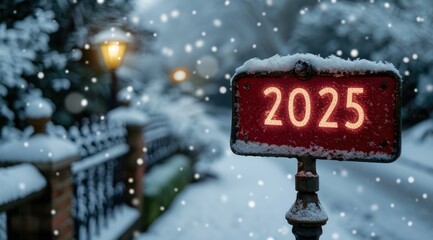 Poster - Snowy winter scene with 2025 sign