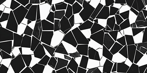 Poster - Abstract seamless pattern with broken mosaic shapes, in a black and white vector background illustration. Minimalist line art for the design of fabric print, wallpaper or textile. Monochrome mosaic