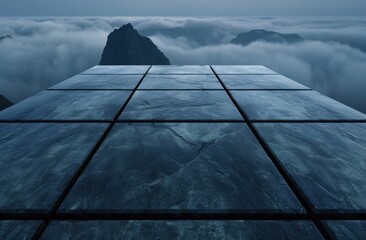 Poster - Dramatic mountain landscape with wooden platform