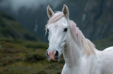 Canvas Print - Majestic white horse in natural setting