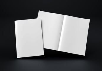 Wall Mural - magazine cover and open magazine mockup on black. empty brochure template. 3d rendering