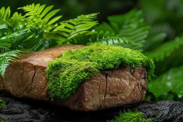 Sticker - Lush green moss covering a fallen tree trunk in a forest