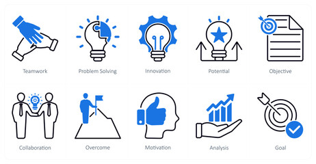 A set of 10 Mix icons as teamwork, problem solving, innovation