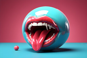 3D rendering of an Abstract colorful Monster Ball with mouth and tongue. Animated three dimensional Monster Ball.