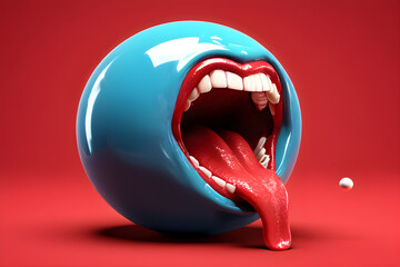 3D rendering of an Abstract colorful Monster Ball with mouth and tongue. Animated three dimensional Monster Ball.