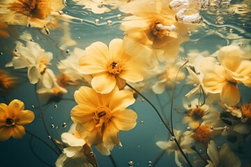 Poster - Yellow flowers underwater outdoors blossom.