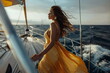 © Anna - Beautiful woman in yellow dress enjoying sailing. Elegant fashion at sea, advertising banner for perfume and luxury vacation