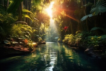 Wall Mural - Tropical river sunlight outdoors tropics.