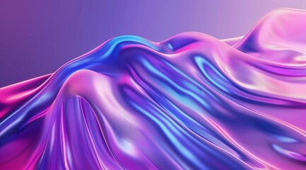 Wall Mural - 3d render of abstract glass background with wavy colorful shapes ribbons on purple and blue gradient. Shiny metallic texture, flowing lines and waves for design element