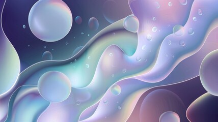 Wall Mural - Abstract background - liquid bubble shapes on a fluid gradient with shadow and light effects. 3D rendering of a pastel colored bubbles with soft waves and spheres