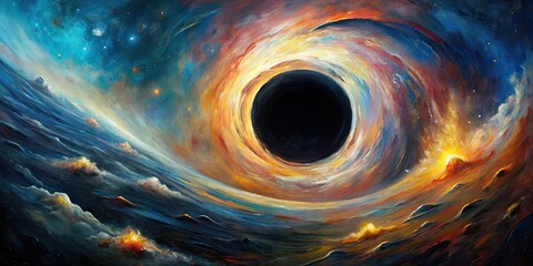 Poster - Abstract oil painting of a black hole at the beginning of time, black hole, abstract, oil painting, space, universe, cosmic