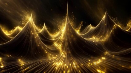 Wall Mural - looped animation of abstract dynamic motion of golden light rays and liquid flowing smooth wavy swir
