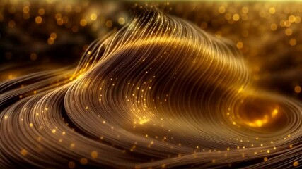 Wall Mural - looped animation of abstract dynamic motion of golden light rays and liquid flowing smooth wavy swir