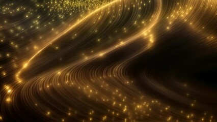 Wall Mural - looped animation of abstract dynamic motion of golden light rays and liquid flowing smooth wavy swir