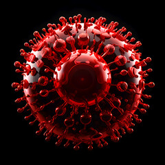 Wall Mural - Red Virus model 3D render illustration, isolated with black background. Three dimensional macro Virus model