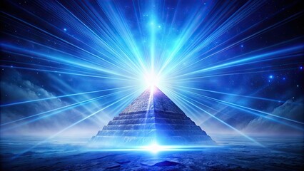 Poster - Pyramid emitting powerful energy beam, pyramid, energy, beam, power, futuristic, sci-fi, technology, abstract, light, geometric