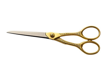 Ornate Gold Scissors Gleam Against a White Background on a White or Clear Surface PNG Transparent Background