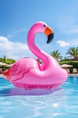 Wall Mural - Pink pool inflatable flamingo animal summer bird.