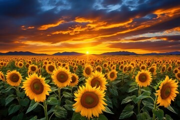 Poster - Sunflower landscape background backgrounds outdoors horizon.