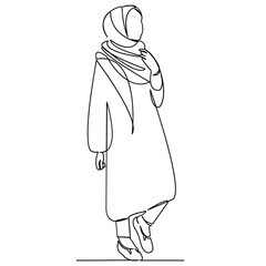 Wall Mural - continuous single drawn one line muslim girl, muslim woman, fashion hand-drawn picture silhouette. Line art. doodle.