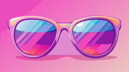 Wall Mural - Soft pastel purple sunglasses with gradient lenses on a pastel pink background, representing style and sophistication