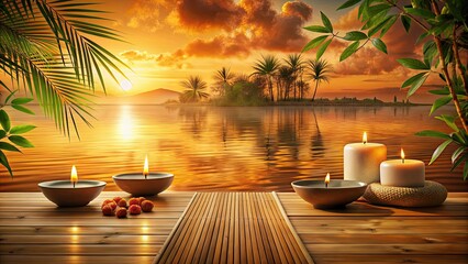 Poster - Tranquil scene of holistic wellness with warm hues , relaxation, serenity, peaceful, holistic, wellness, spa, mindfulness