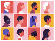 © moremar - A set of people’s faces in profile. Different races and nations. Diversity. Young and old person avatars. Side view. Society and population. Vector flat Illustration