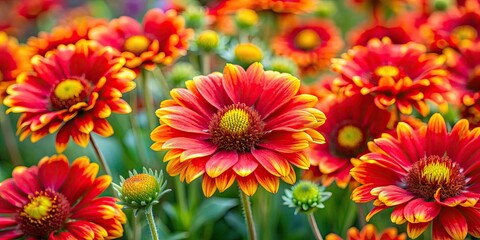 Sticker - Vibrant red and yellow flowers in full bloom, red, yellow, flowers, vibrant, full bloom, floral, colorful, garden, nature