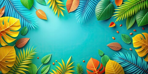 Wall Mural - Colorful summer with leaves and shapes , summer, vibrant, colorful,leaves, shapes, nature, sunny, bright, cheerful, warm