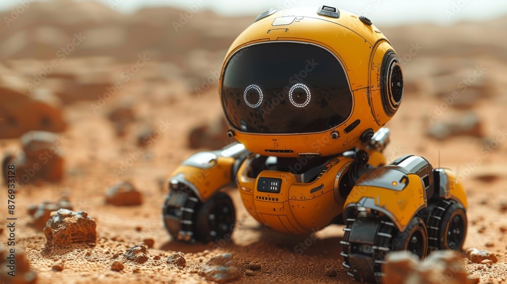 Sad Mars Rover Cartoon Robot on Mars. Kawaii Animation Sad Mars Rover Bot. Sci-Fi ...
