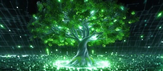 Wall Mural - Luminous Tree in a Digital Realm