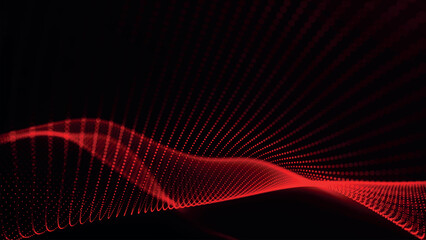 Poster - Futuristic point wave of particles. Visualization of sound waves. Technology or science banner. Abstract digital 3D wave. Vector illustration.
