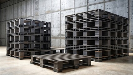 Canvas Print - Black product pallets for displaying items in a professional setting, pallet, black, products, presentation