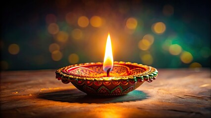 Wall Mural - Diwali lamp glowing against a dark background, Diya, festival, celebration, light, traditional, Hindu, religion, culture