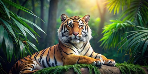 Wall Mural - majestic tiger resting in the jungle , jungle, wildlife, predator, feline, stripes, wild, nature, an