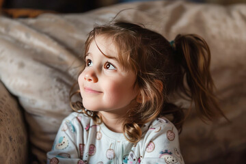 Wall Mural - little girl in night wear sitting on the bed