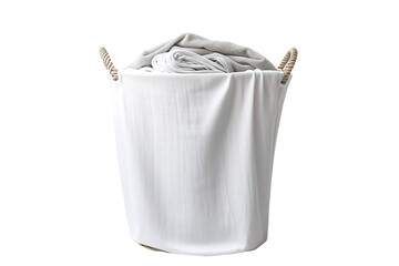 A White Laundry Basket Filled With Freshly Washed Towels Isolated on a Transparent Background PNG.